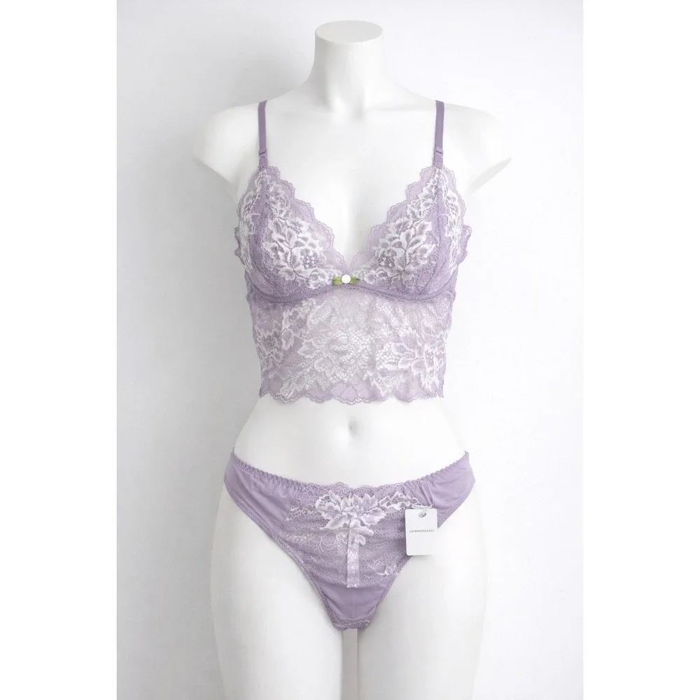 ANTHROPOLOGIE‎ New Lace Bralette And Bikini Set Lilac Floral XL